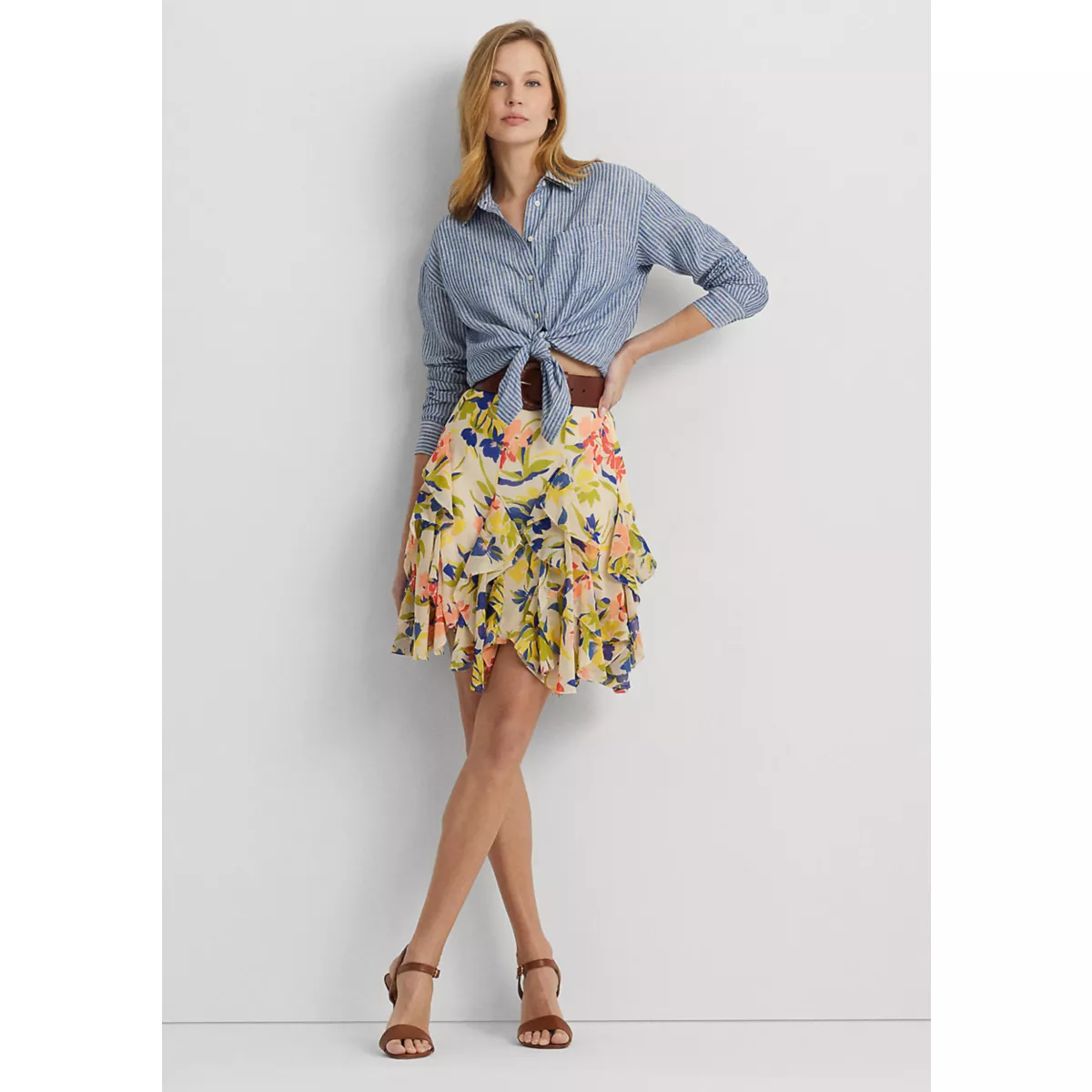 Floral Ruffle Trim Georgette Skirt - 4