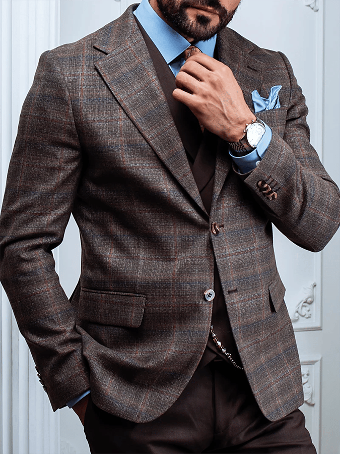 Chaqueta vintage Single-Breasted a cuadros Gentleman's ejecutivo Suit para hombre