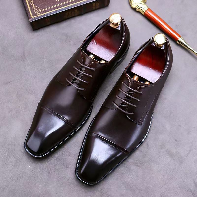 Zapatos elegantee Stereoscopic Square Toe Patchpara trabajo Lace-up Oxford cuero para hombre