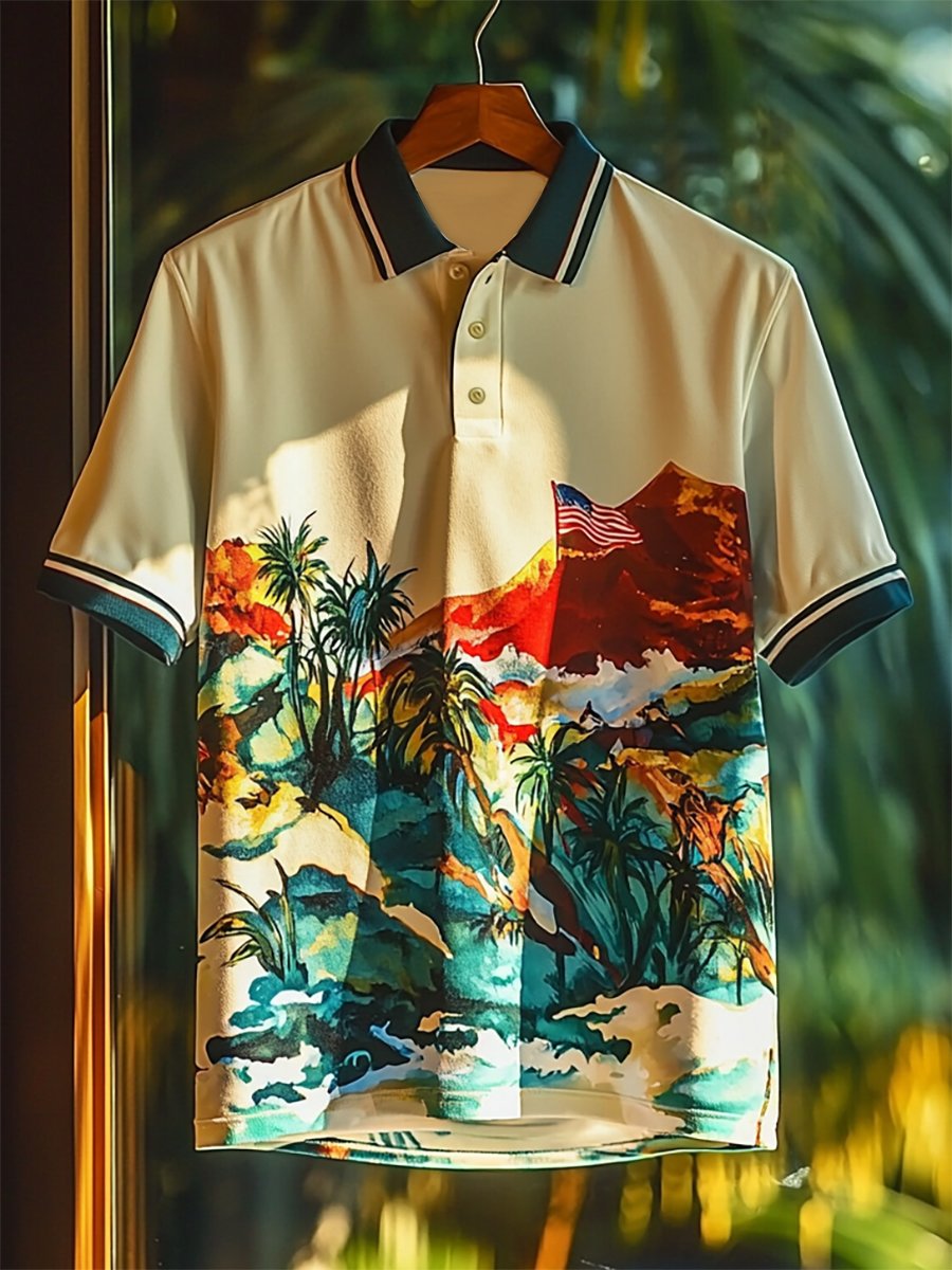 Camisa polo Resort Flora estampado Button de manga corta para hombre