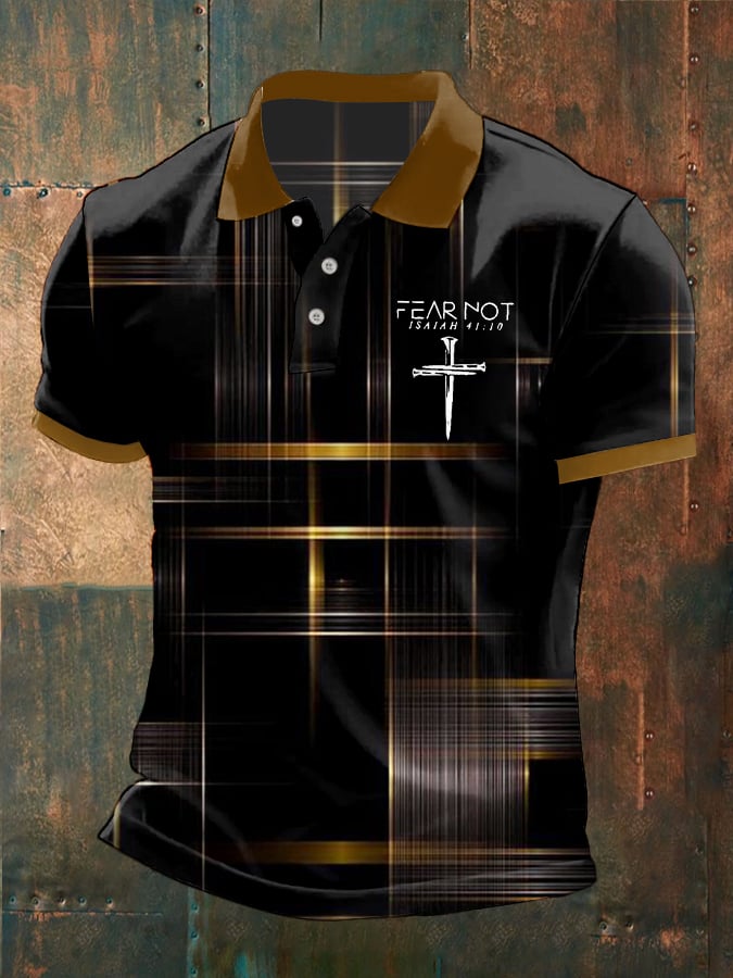 Camisa polo Man's retro Fear Not Cross estampado