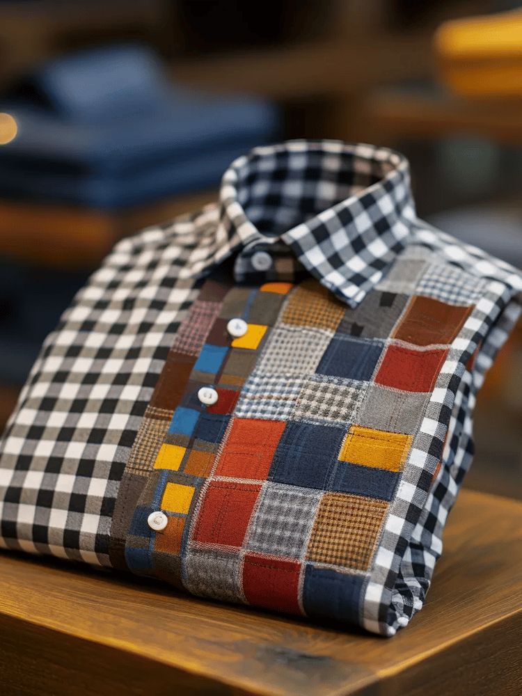 Camisa de lujo Romantic Contrast Color estampado de manga larga para hombre