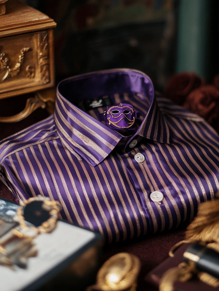 Camisa Purple Carnival Theme de lujo seda de manga larga para hombre