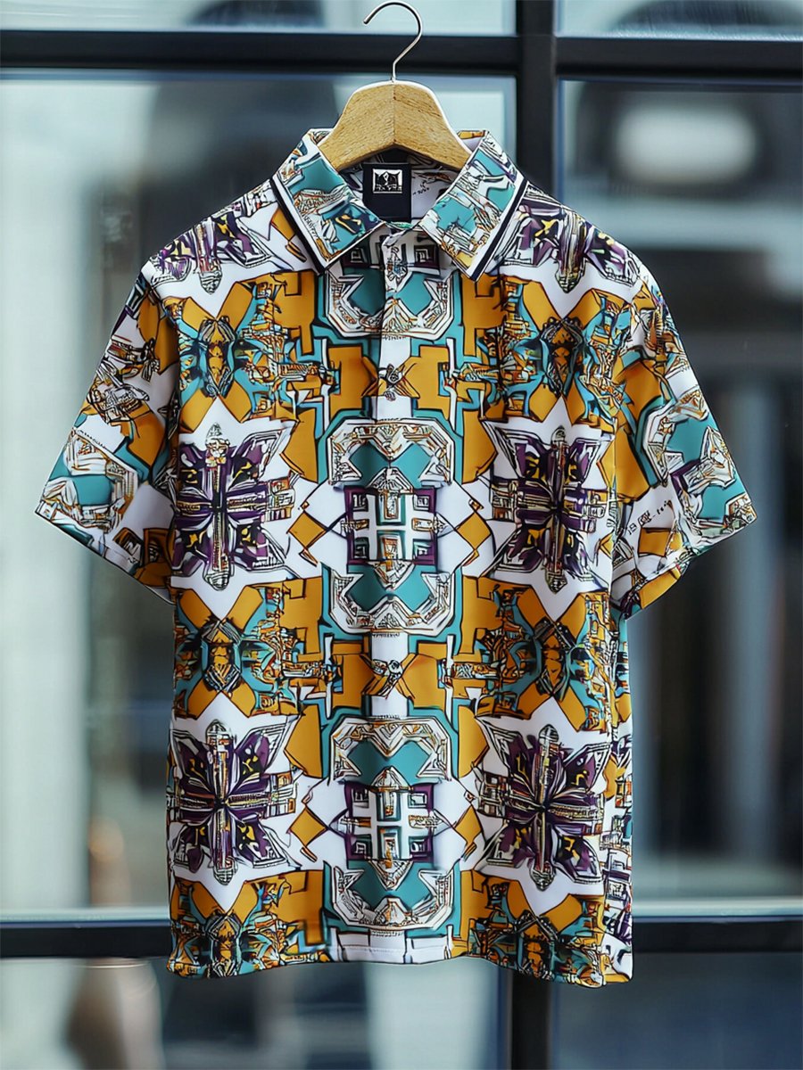 Camisa polo casual ejecutivo Cross Button de manga corta para hombre