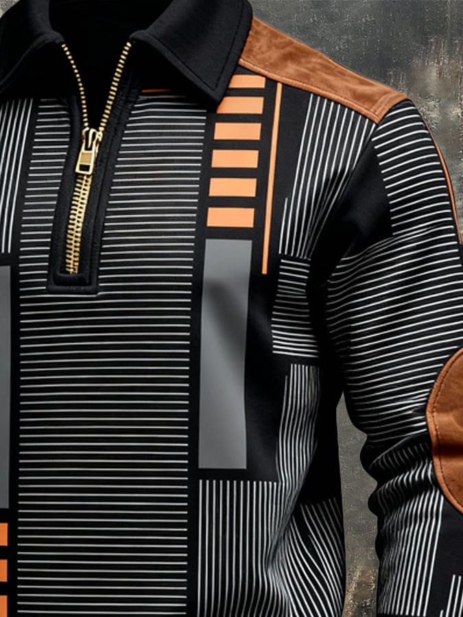 Sudadera retro en bloques de color estampado cierre para hombre