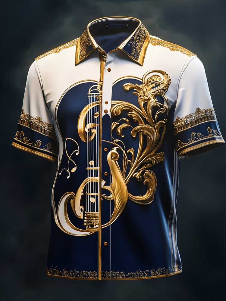 Camisa satén Luxe estampado de manga corta Button para hombre