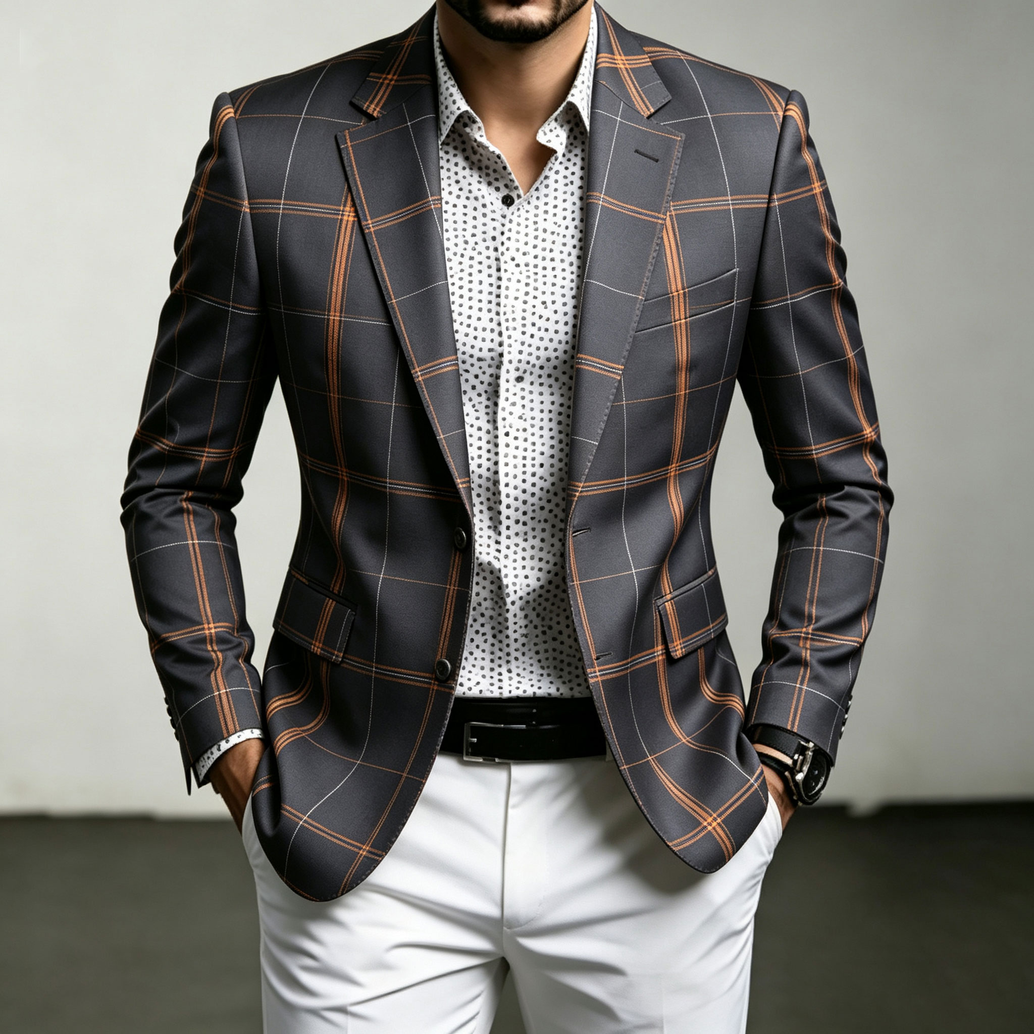 para hombre Checkered Print saco
