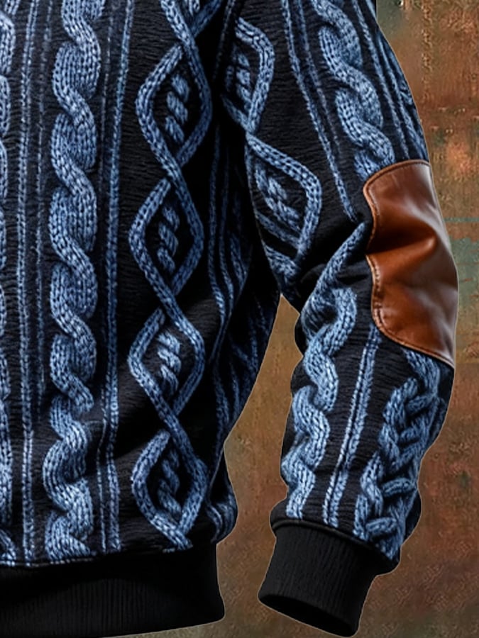 Sudadera retro en bloques de color estampado casual Fur cuello para hombre