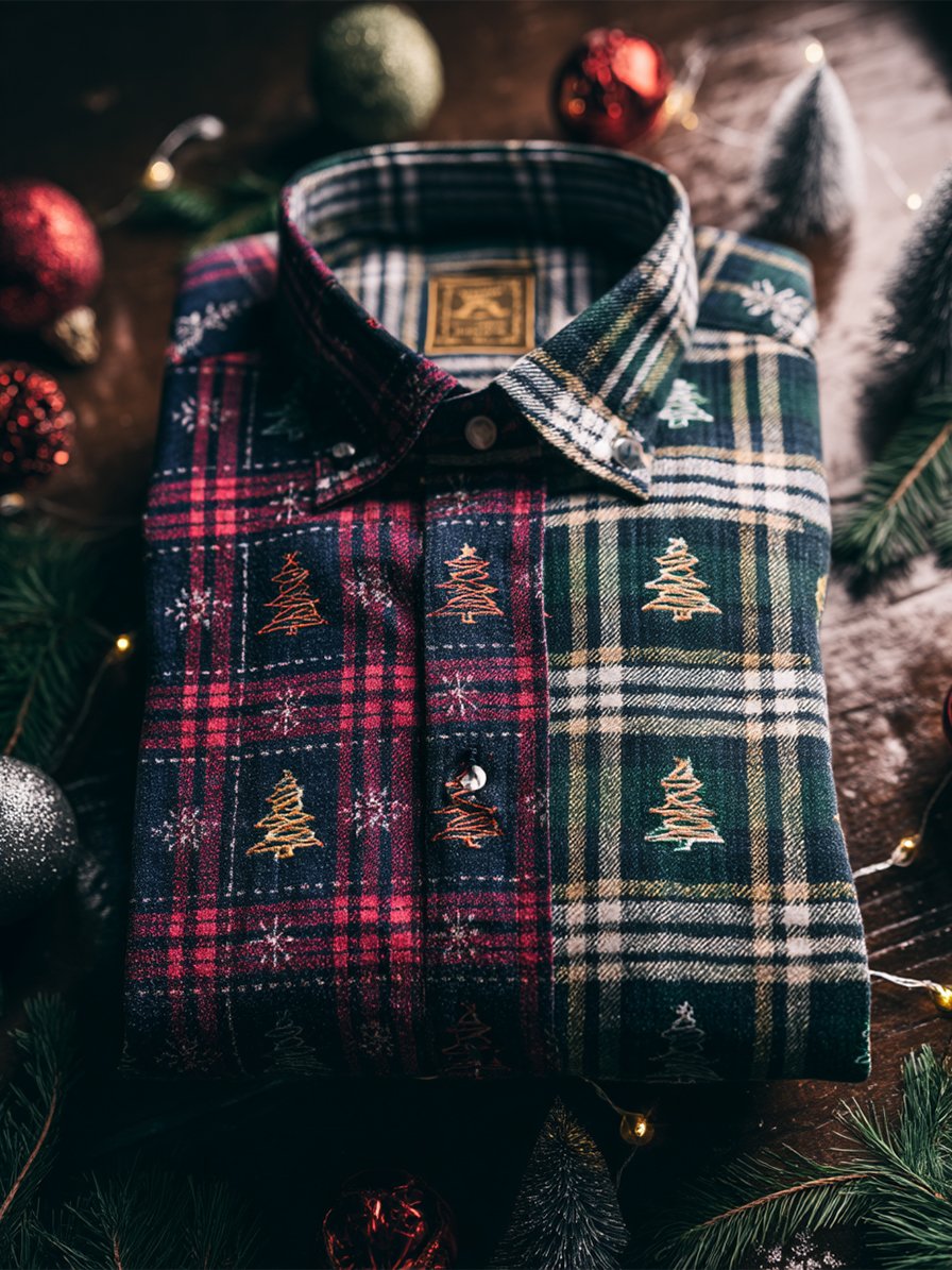 Camisa Christmas a cuadros Art de manga larga para hombre
