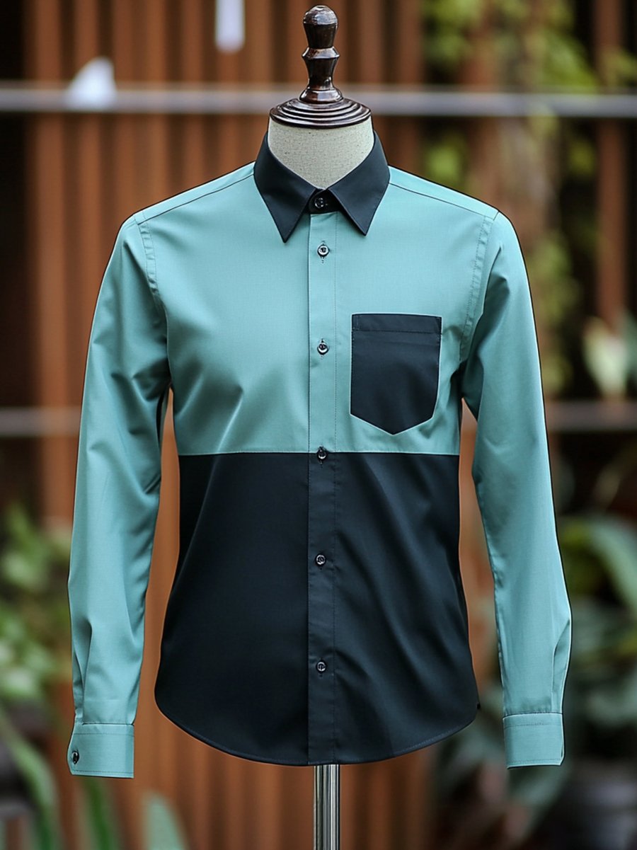 Camisa para exterior casual Contrast Color de manga larga para hombre