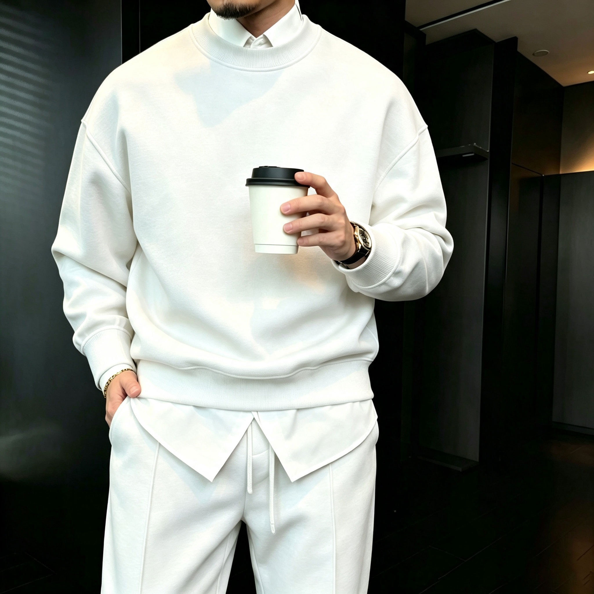 para hombre Round-Neck Sweacamiseta and pantalón Set