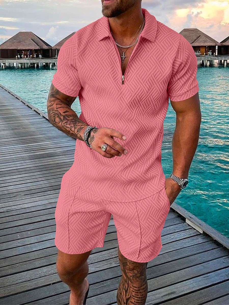 Camisa polo casual Solid de manga corta Suit para hombre