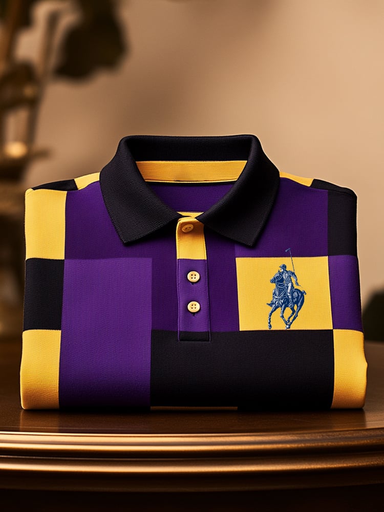 para hombre clásico ejecutivo Check Logo Button de manga corta camisa polo
