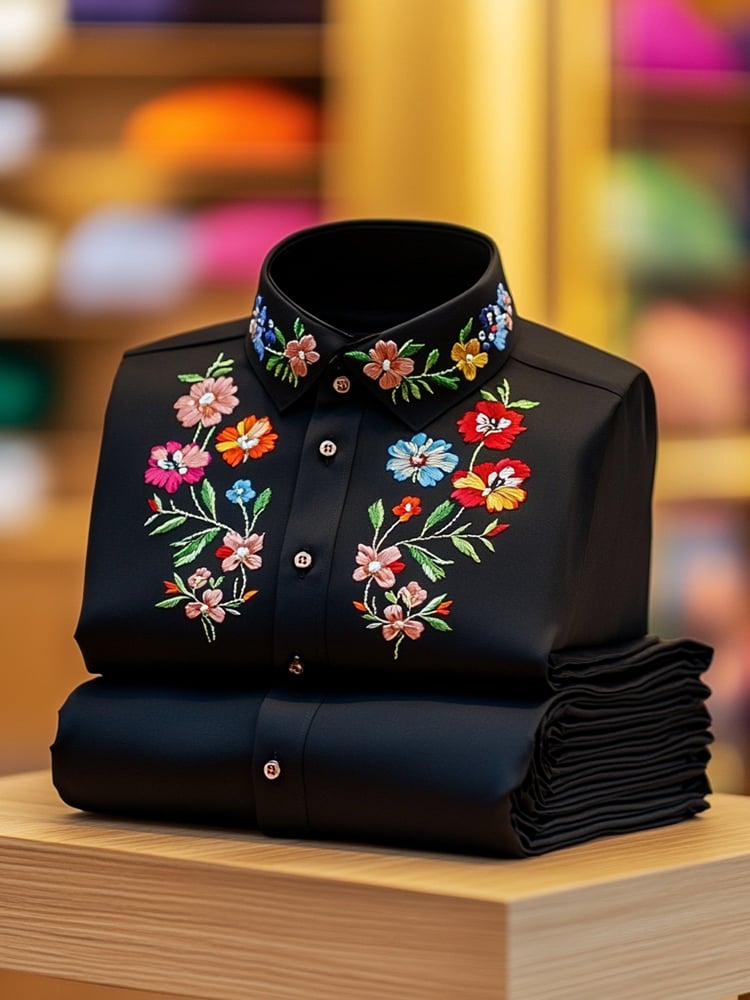 Camisa ejecutivo casual floral solapa de manga corta para hombre