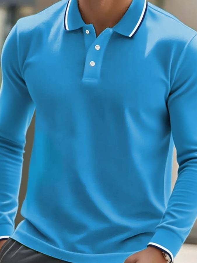 Camisa polo casual Contrast Color clásico ejecutivo de manga larga para hombre - vista 1