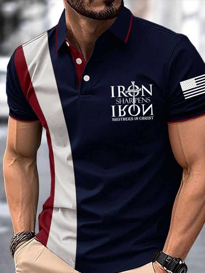 Camisa polo faith cross American flag estampado para hombre