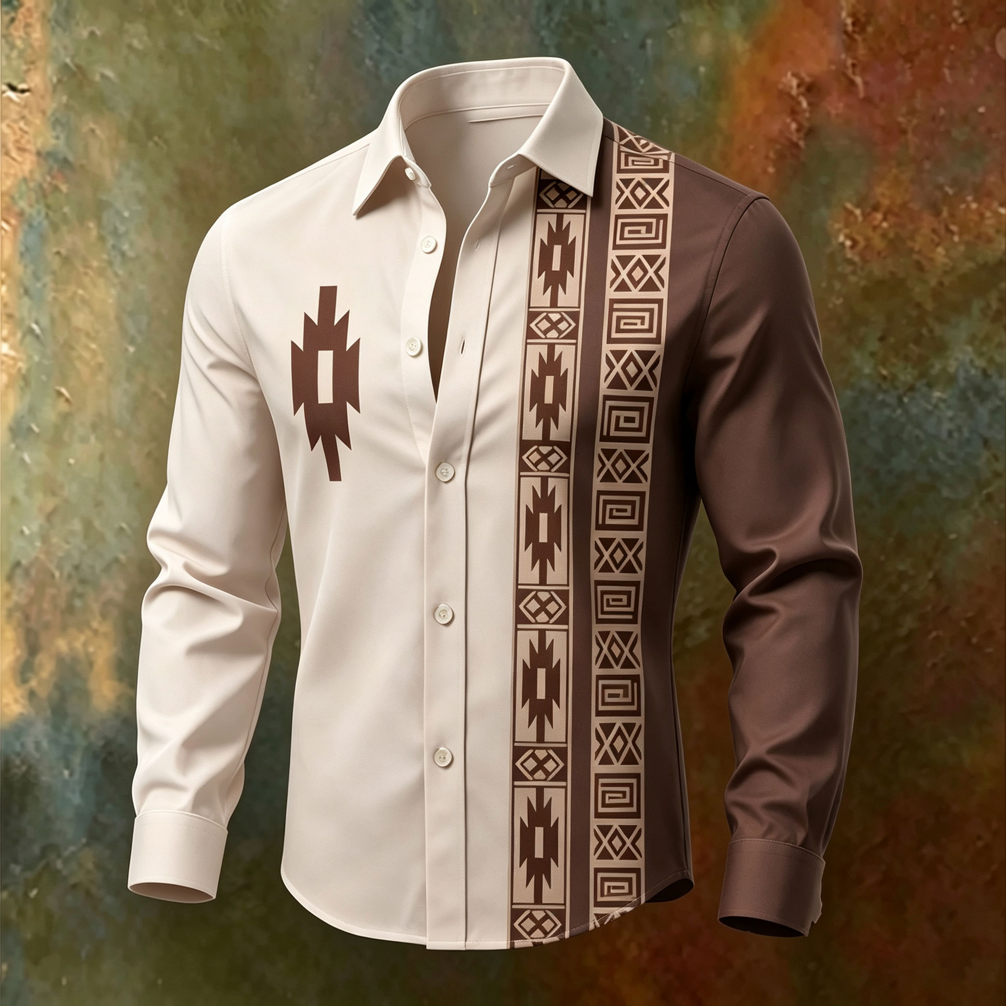 para hombre Two-Tone estampado de manga larga camisa