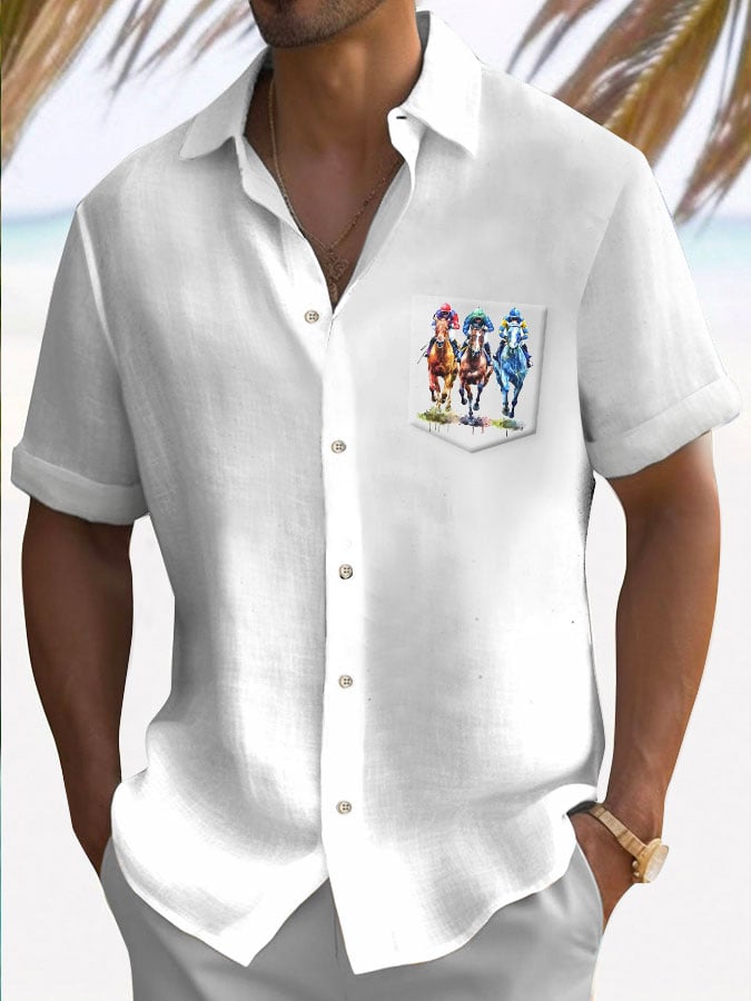 Camisa Horse Racing de manga corta casual para hombre