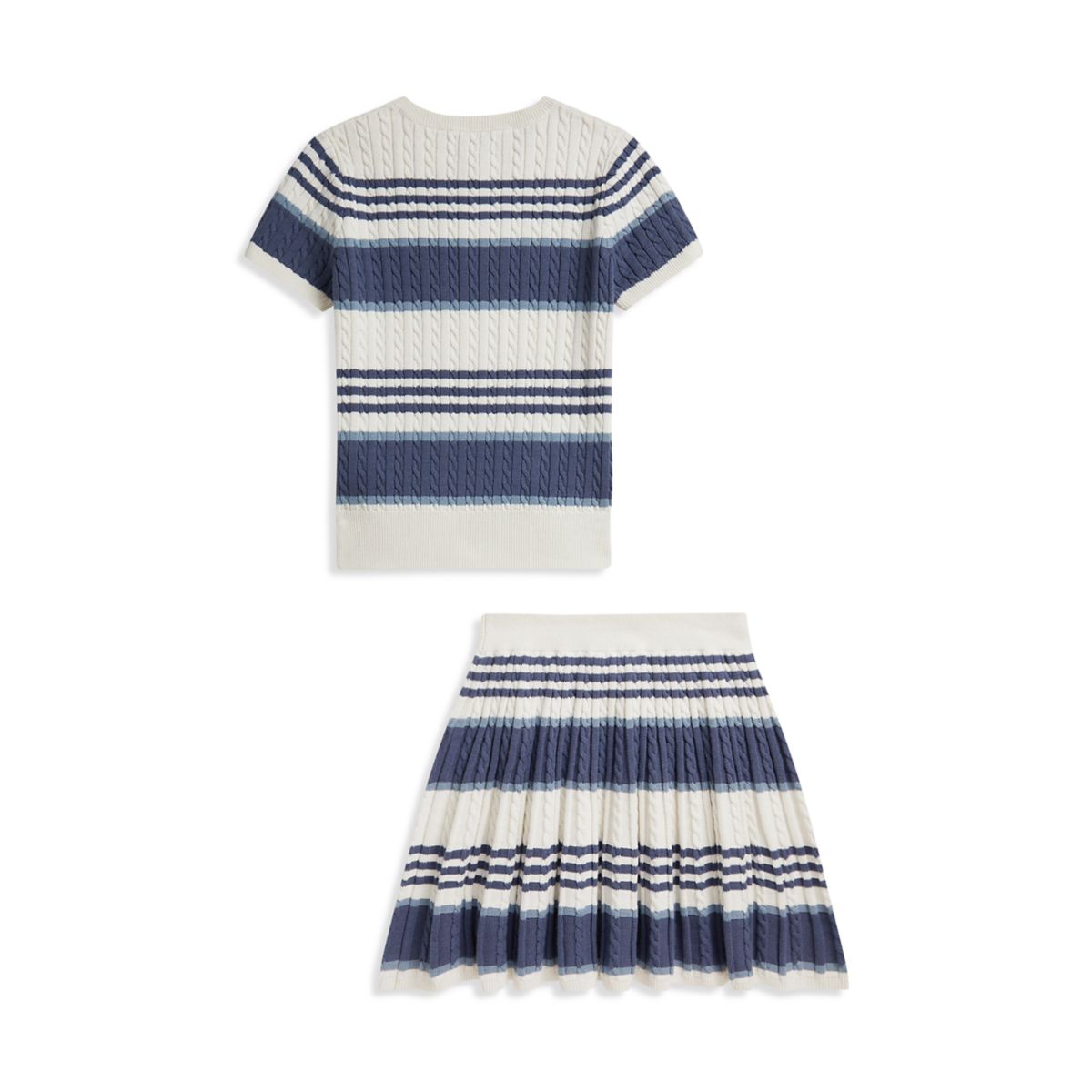 Girls 7-16 Striped Cable Cotton Sweater & Skirt - 5