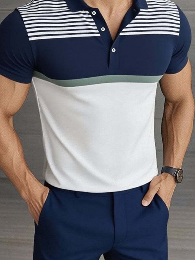 Camisa polo casual clásico a rayas estampado ejecutivo de manga corta para hombre - vista 2