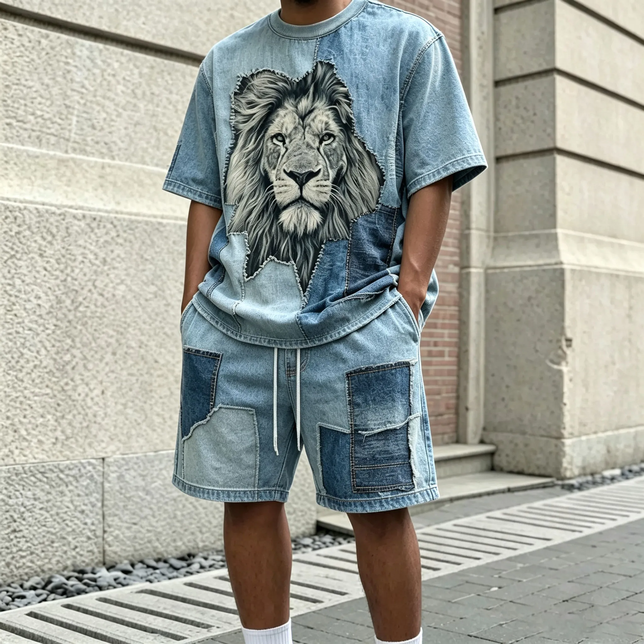 para hombre Two-Tone Crew-Neck de manga corta camiseta and shorts Set