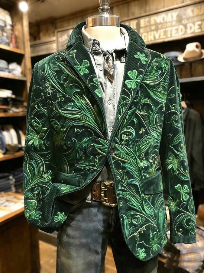 Saco retro St. Patrick's Day estampado casual para hombre