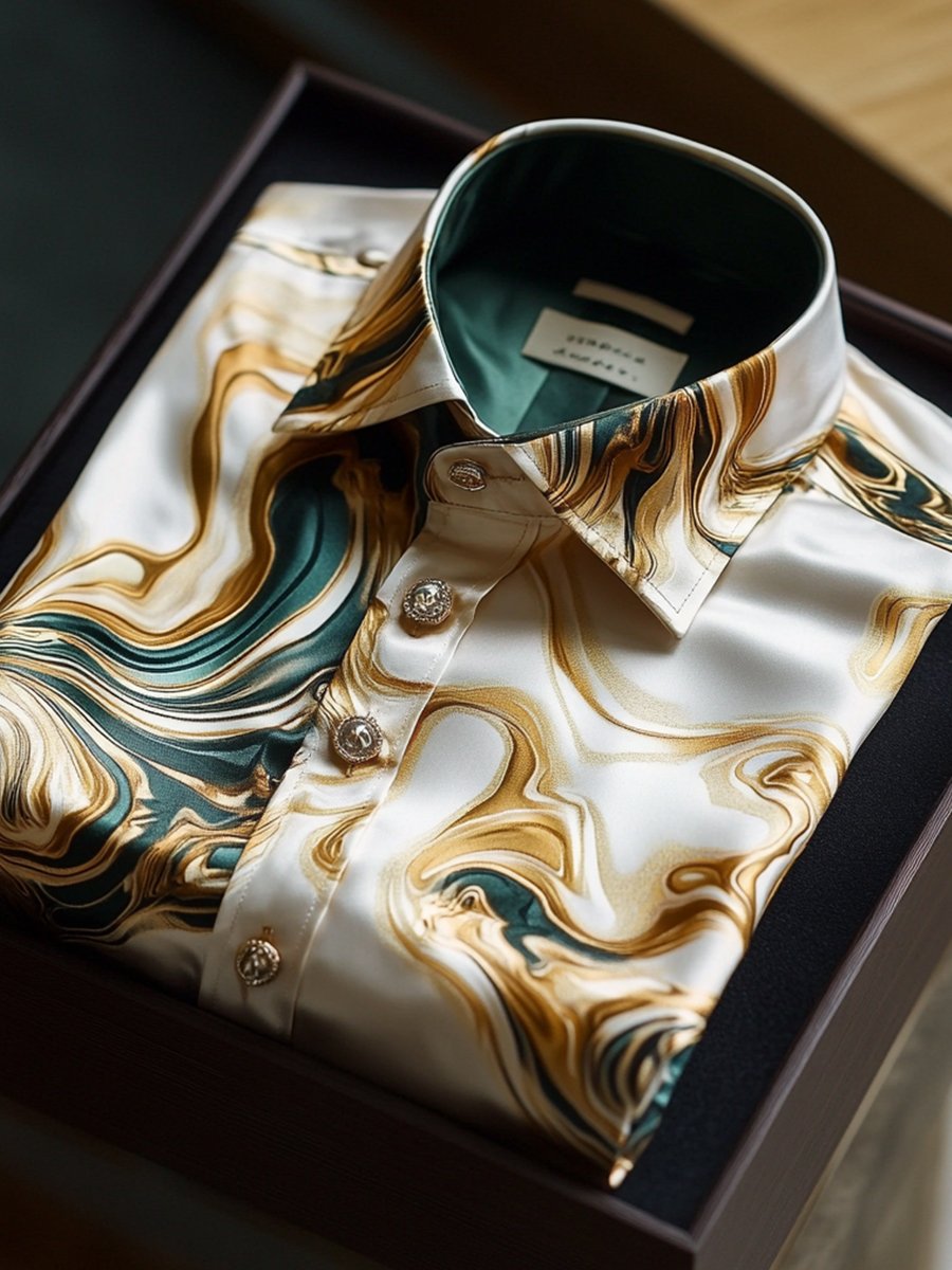 Camisa de lujo Art estampado de manga larga para hombre