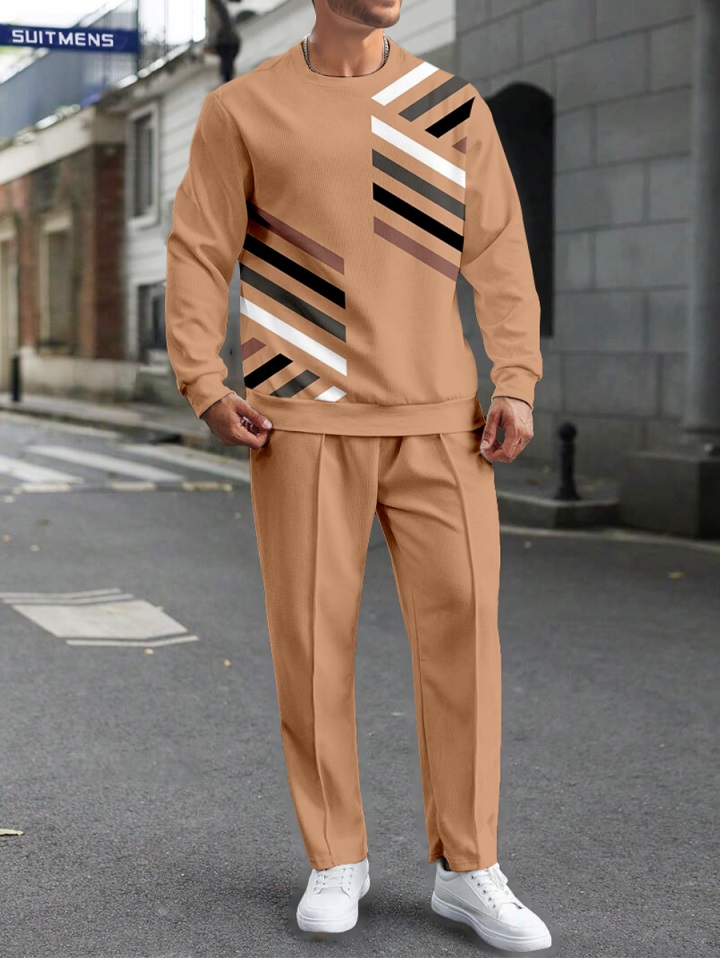 Colorblock Round Neck casual Sports Set 049 para hombre