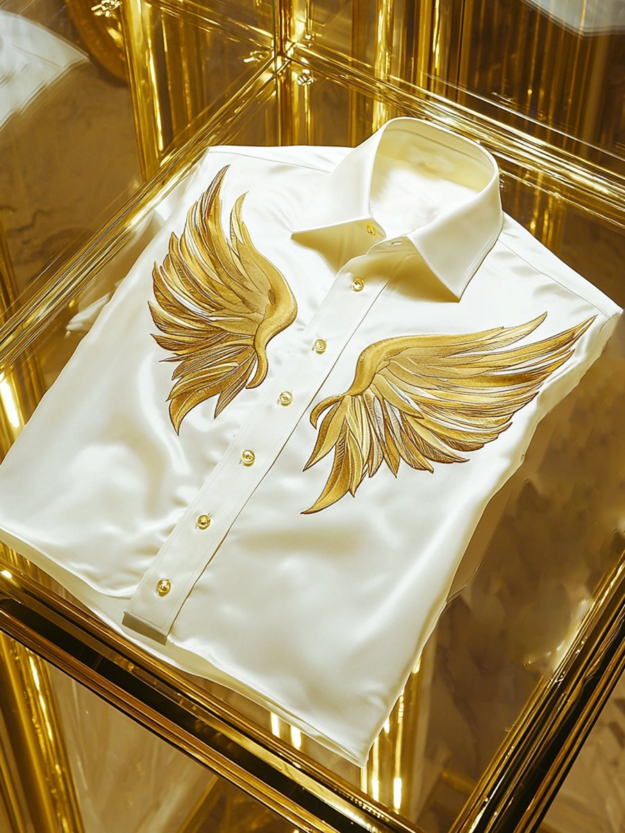 Camisa satén Wing de lujo ejecutivo de manga larga para hombre