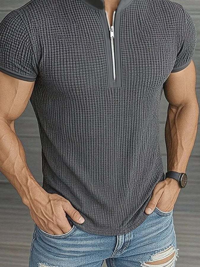 Camisa polo casual cierre Stand cuello de manga corta para hombre - vista 2
