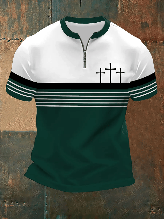 Vintage Faith estampado Zip Top para hombre