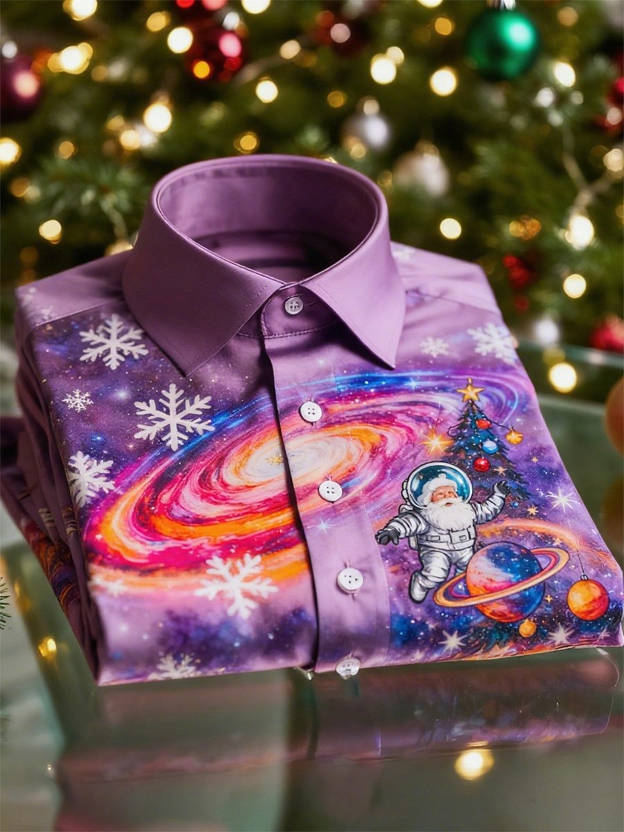 Camisa Christmas de manga larga con botones para hombre