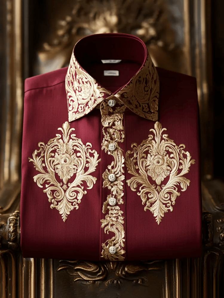 Camisa de lujo Romantic Contrast Color estampado de manga larga para hombre