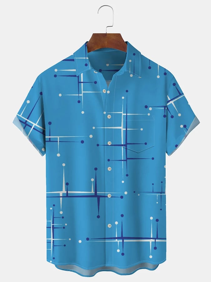 Camisa de moda casual Geometric estampado de manga corta