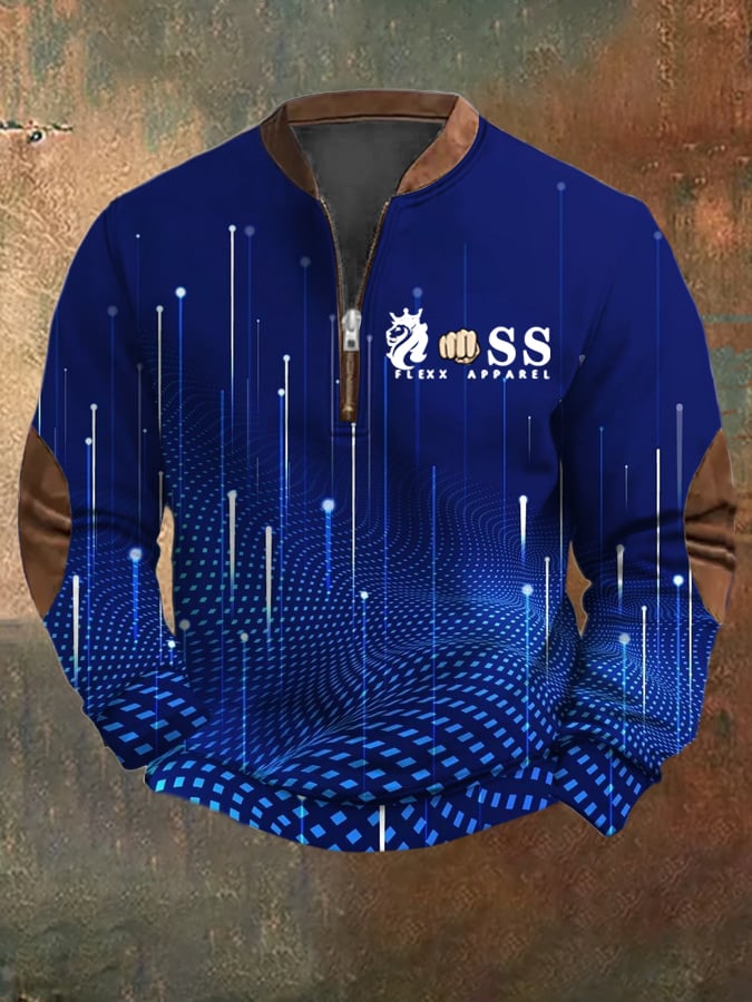 Sudadera retro Letter Design estampado casual cierre cuello de manga larga para hombre