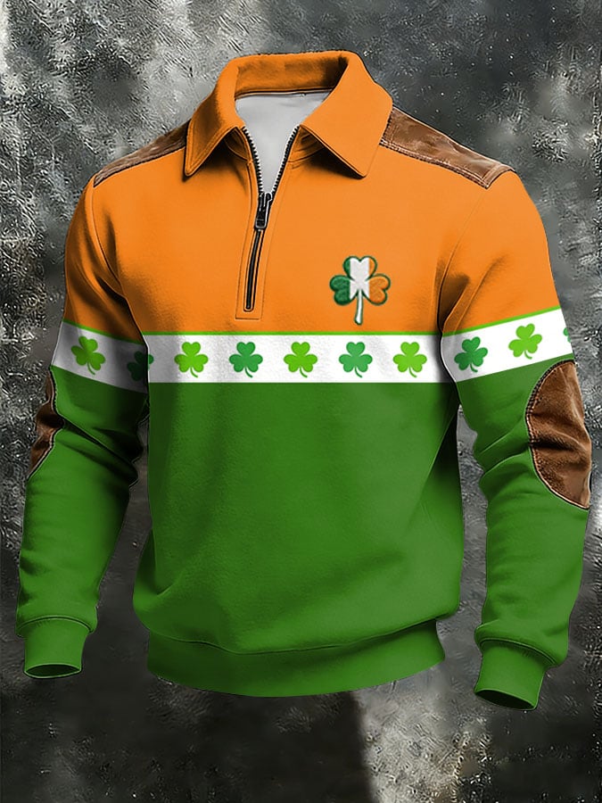 Sudadera vintage St. Patrick's Day estampado con cierre con gorrasucha para hombre