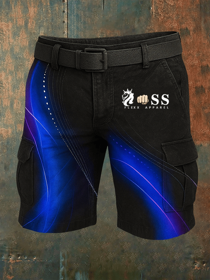 Shorts retro Letter estampado Multi-bolsillo Design Cargo para hombre