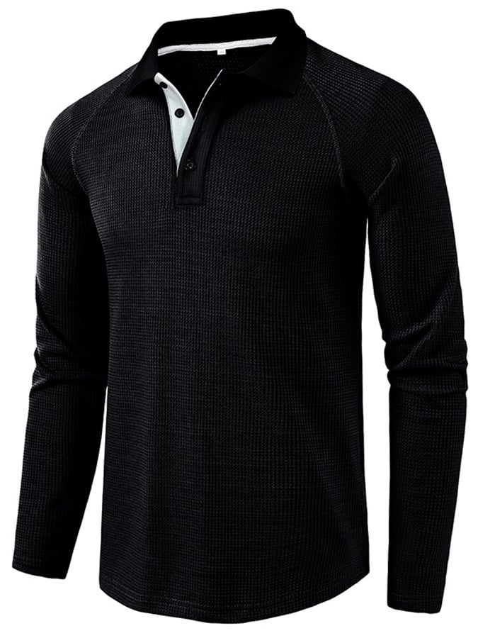 Camisa polo Athletic casual Waffle de manga larga Half Button