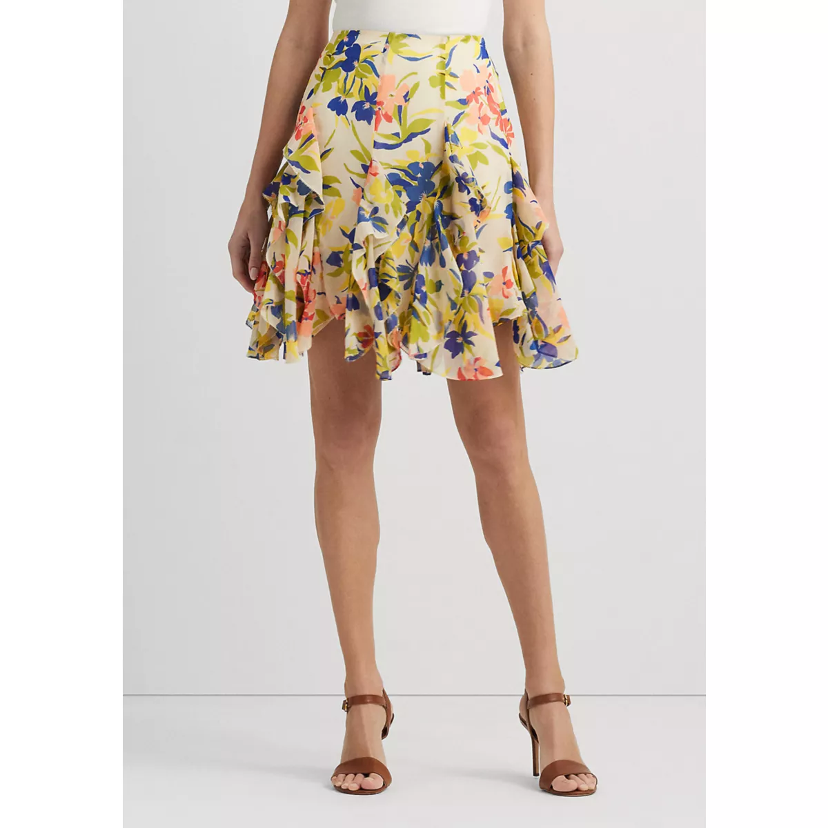 Floral Ruffle Trim Georgette Skirt - 1