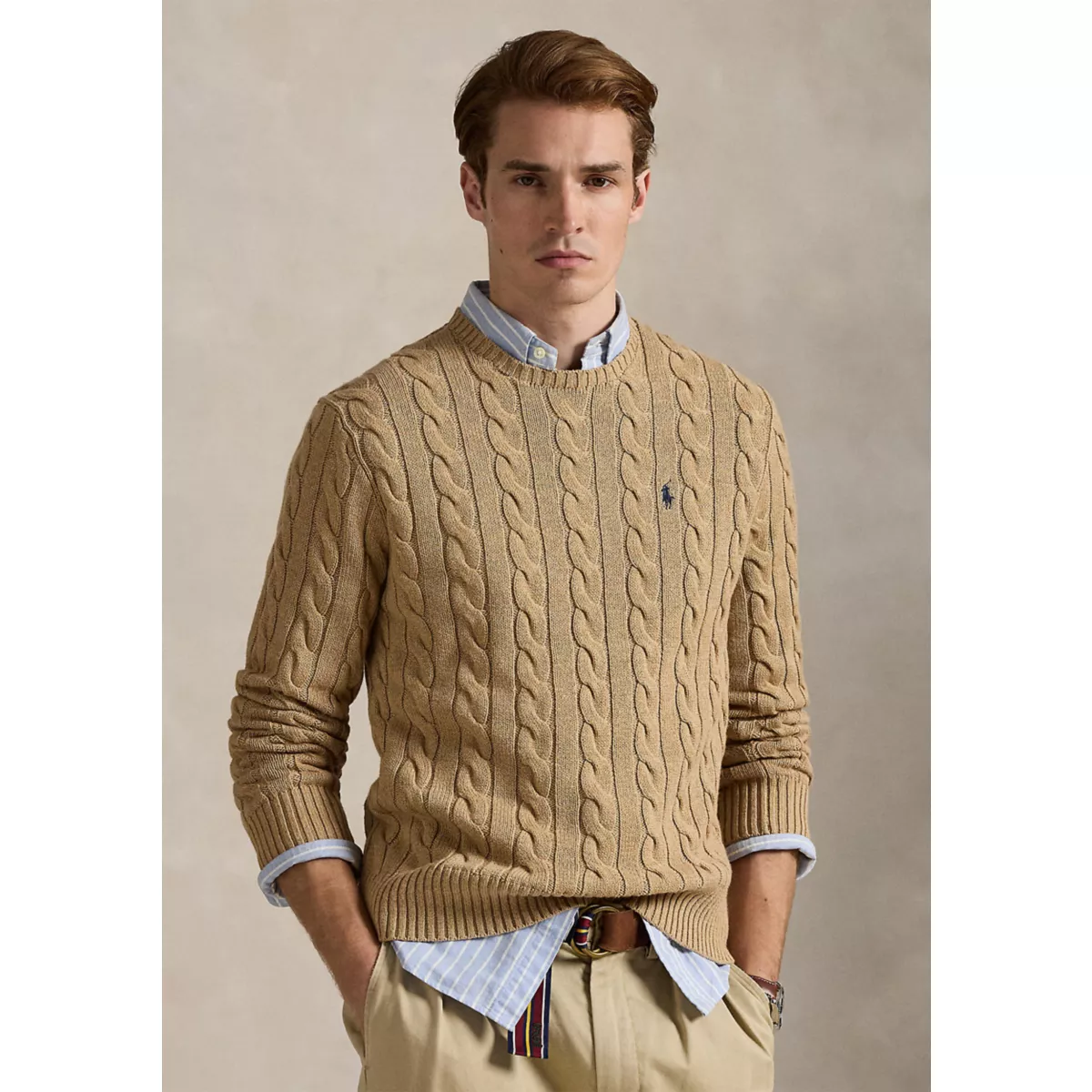 Cotton Cable Knit Driver Long Sleeve Sweater - 7