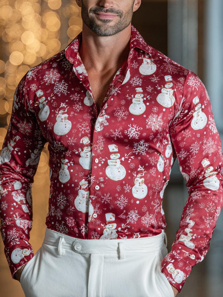 Camisa ejecutivo Christmas estampado de manga larga para hombre