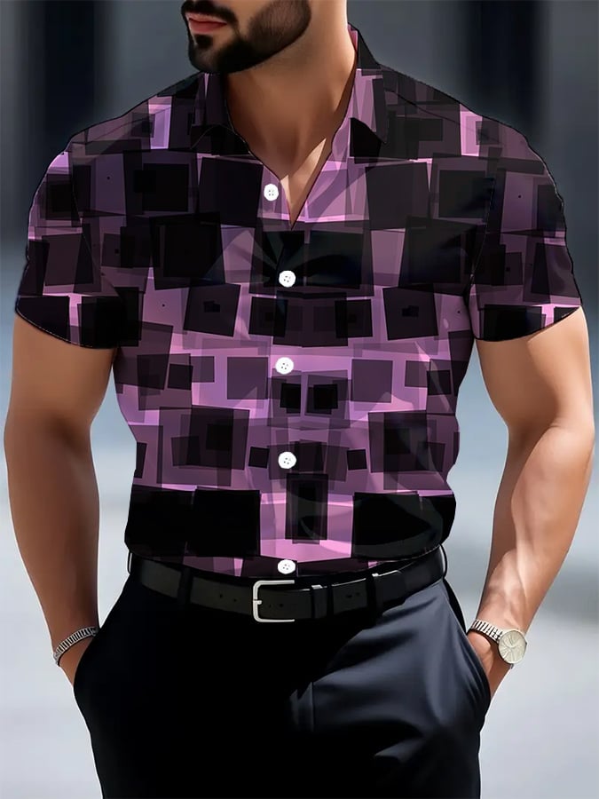 Camisa casual ejecutivo geométrico para hombre