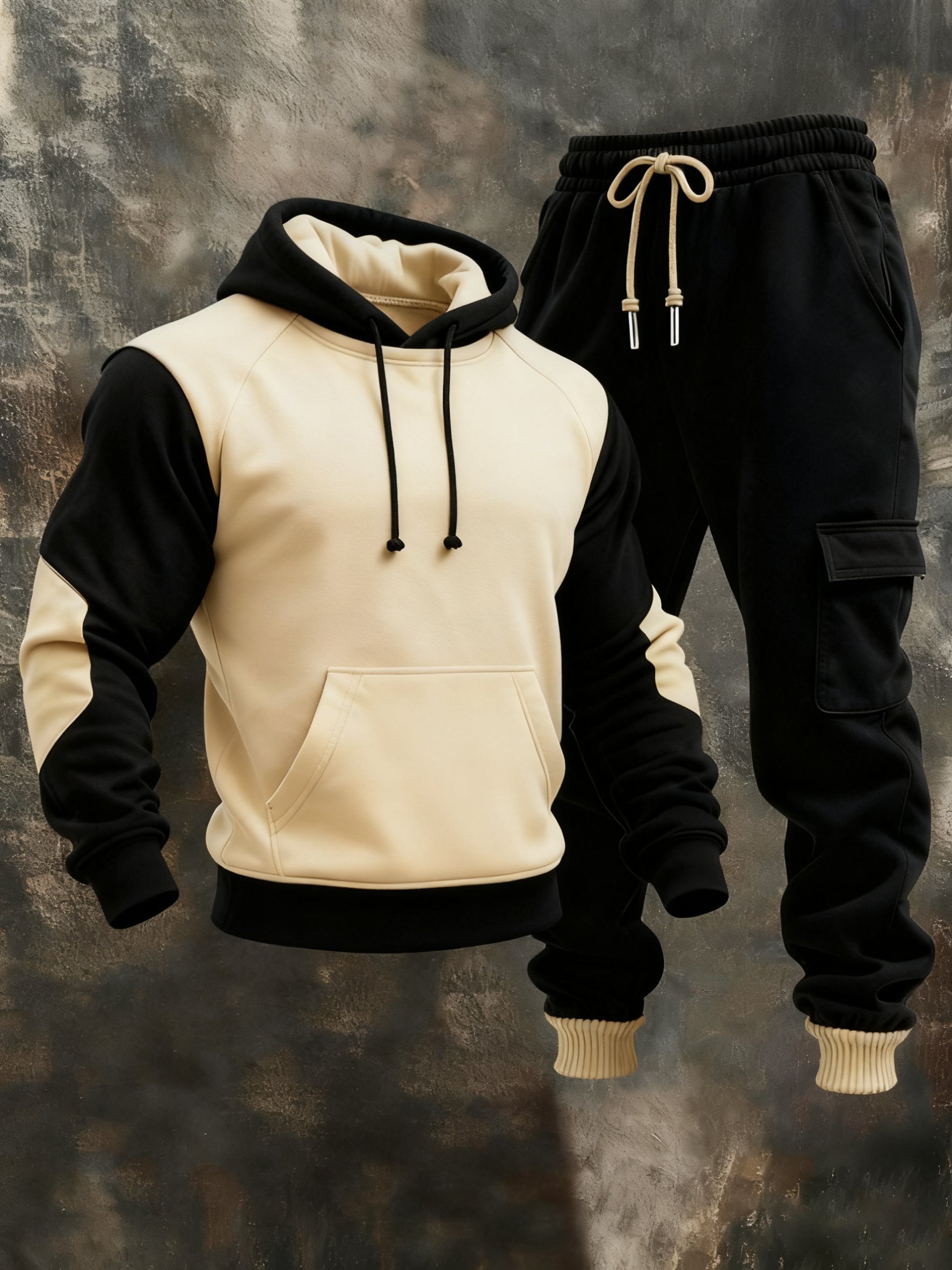 Sudadera retro Stitching Contrast Color Hooded casual Suit para hombre