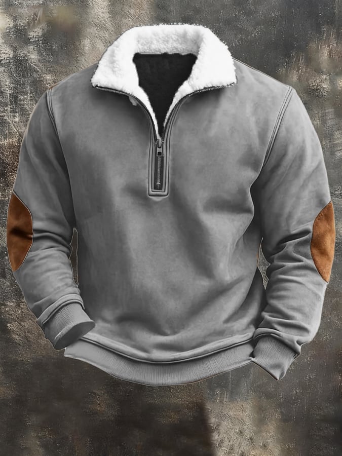 Sudadera vintage desgastado Plush solapa Warm para hombre