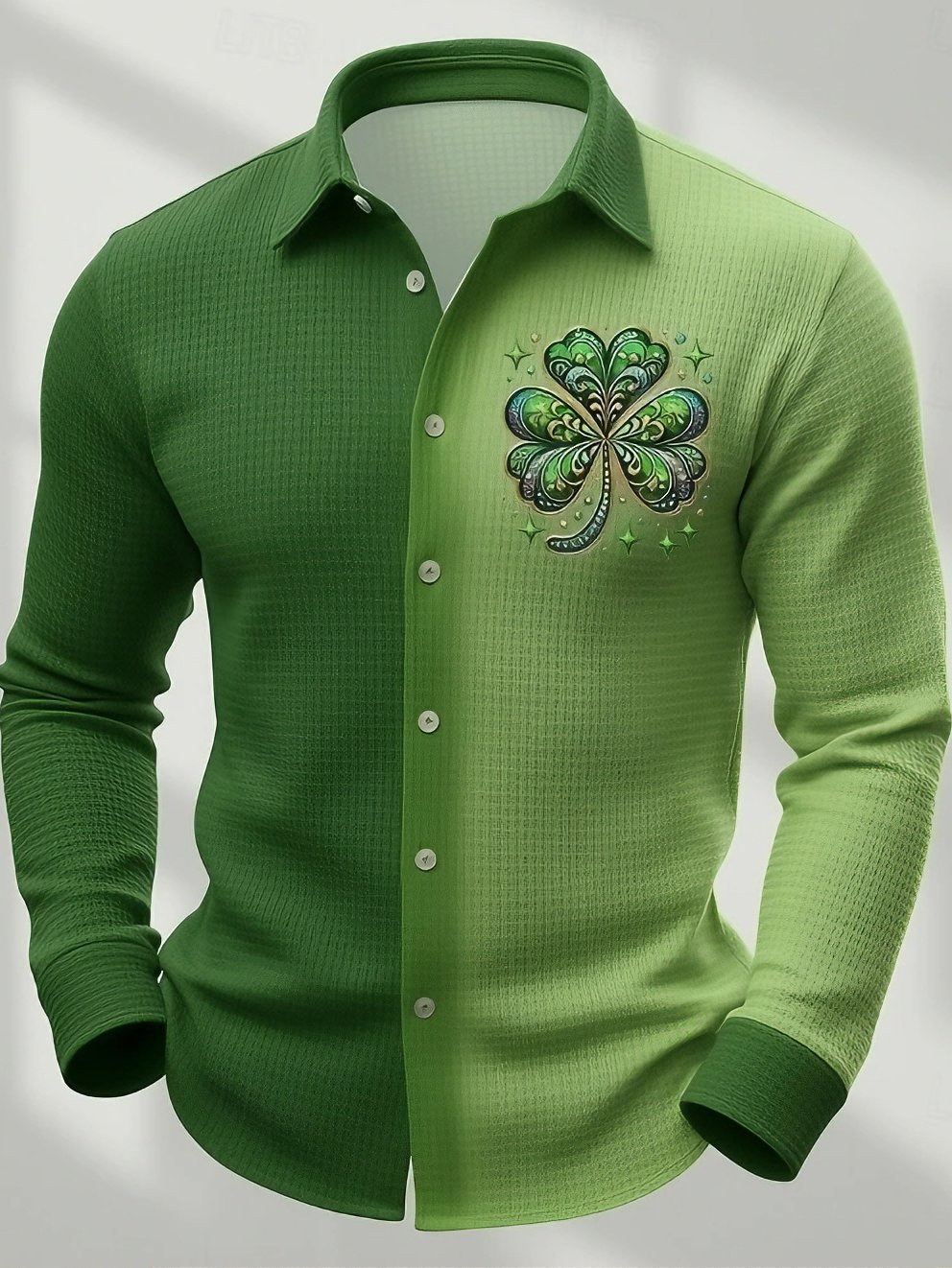 Camisa St. Patrick's Day Shamrock degradado Color Waffle camisa casual camisa de manga larga para hombre