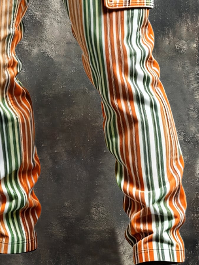 Pantalón retro en bloques de color desgastado bolsillo Cargo para hombre