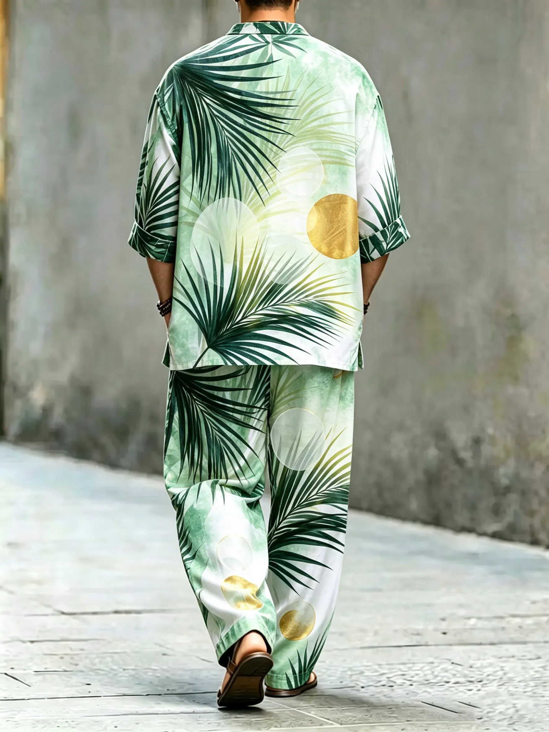 para hombre vintage Abstract Art estampado de algodón camisa Set (Top & pantalón)