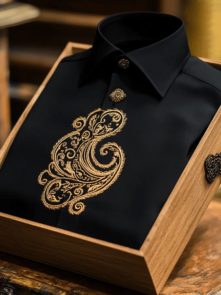 Camisa de lujo Romantic Contrast Color estampado de manga larga para hombre