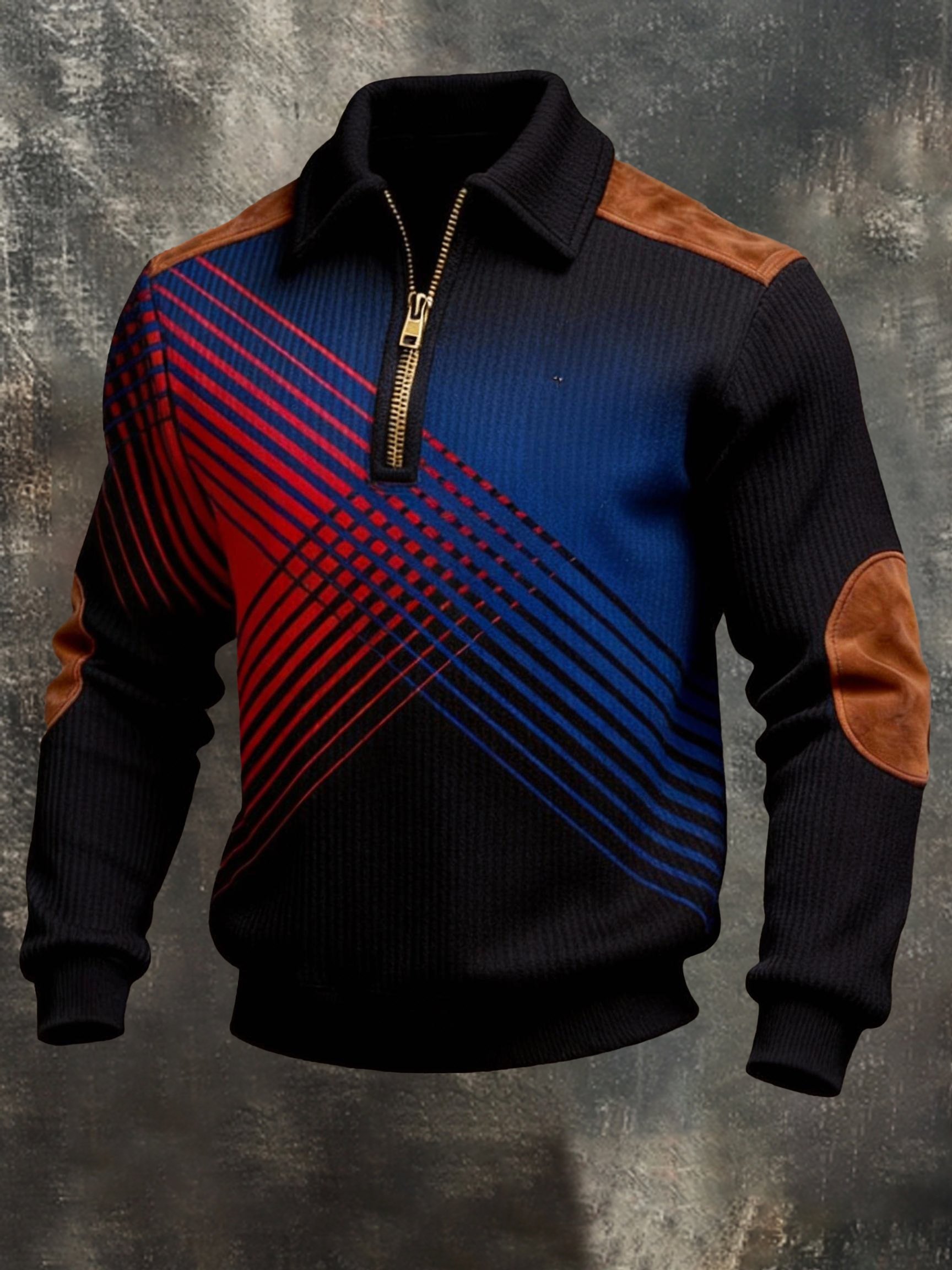 Sudadera de modaable Color-Block estampado con cierre para hombre