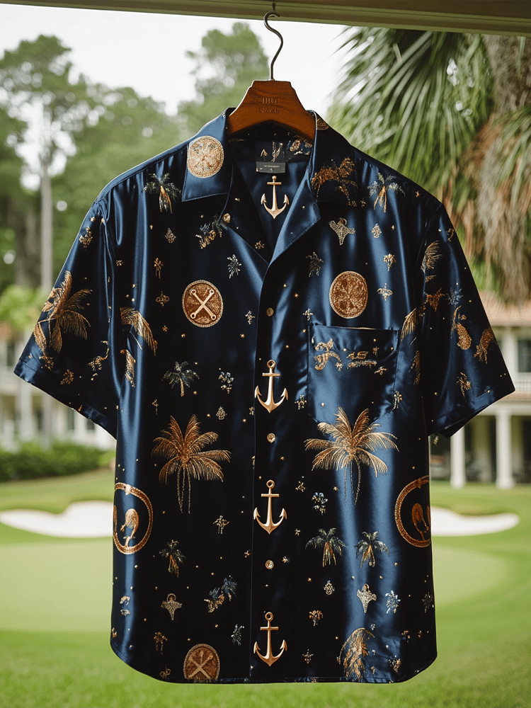 Camisa Resort satén de manga corta para hombre